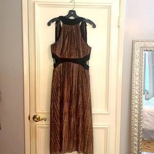 BCBGeneration Sparkly Metallic Pleated Halter Midi Dress (Size 4, NWT)
